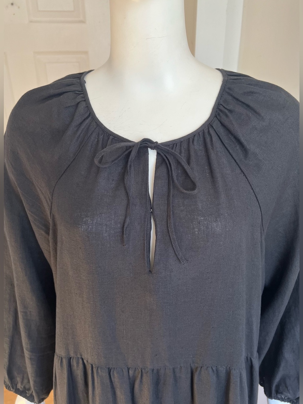 J. Crew 100% Linen Tiered Black Maxi Dress Size L/XL NWT Pockets Coastal Peasant - Picture 5 of 13